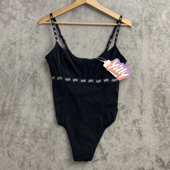 Yitty Bodysuit Womens Medium Spotlight Shaping Demi Cup Thong Suit Black Shimmer - Picture 1 of 11